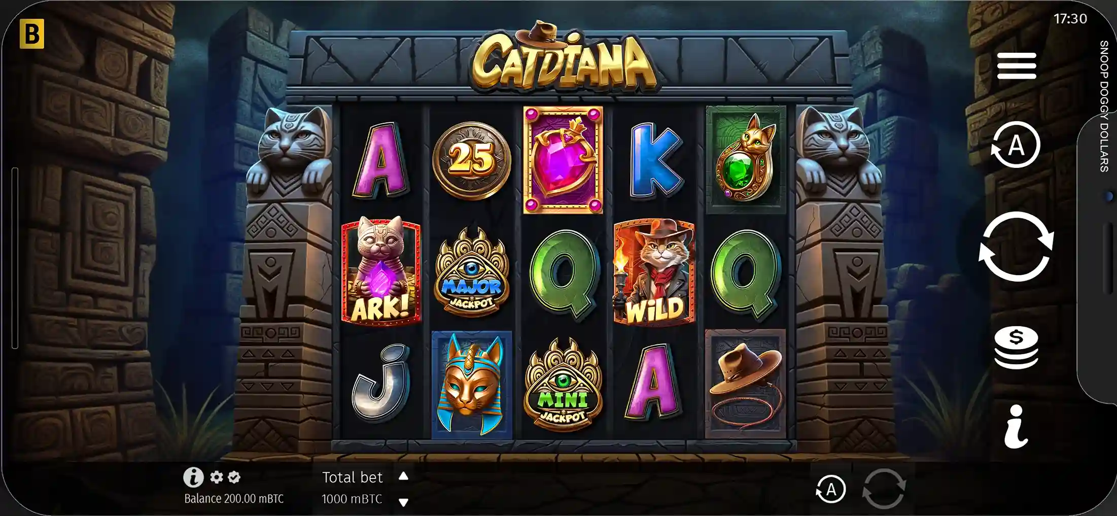 Game screen showing various symbols, including the Ark icon, major and mini jackpot signs.