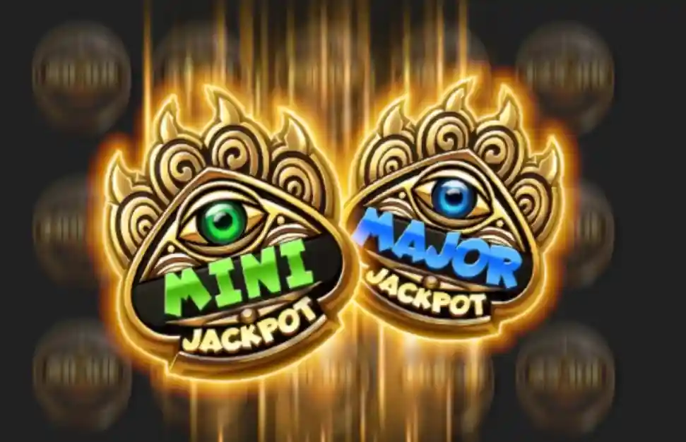 Mini and Major jackpot symbols with eye motif and glowing effects.