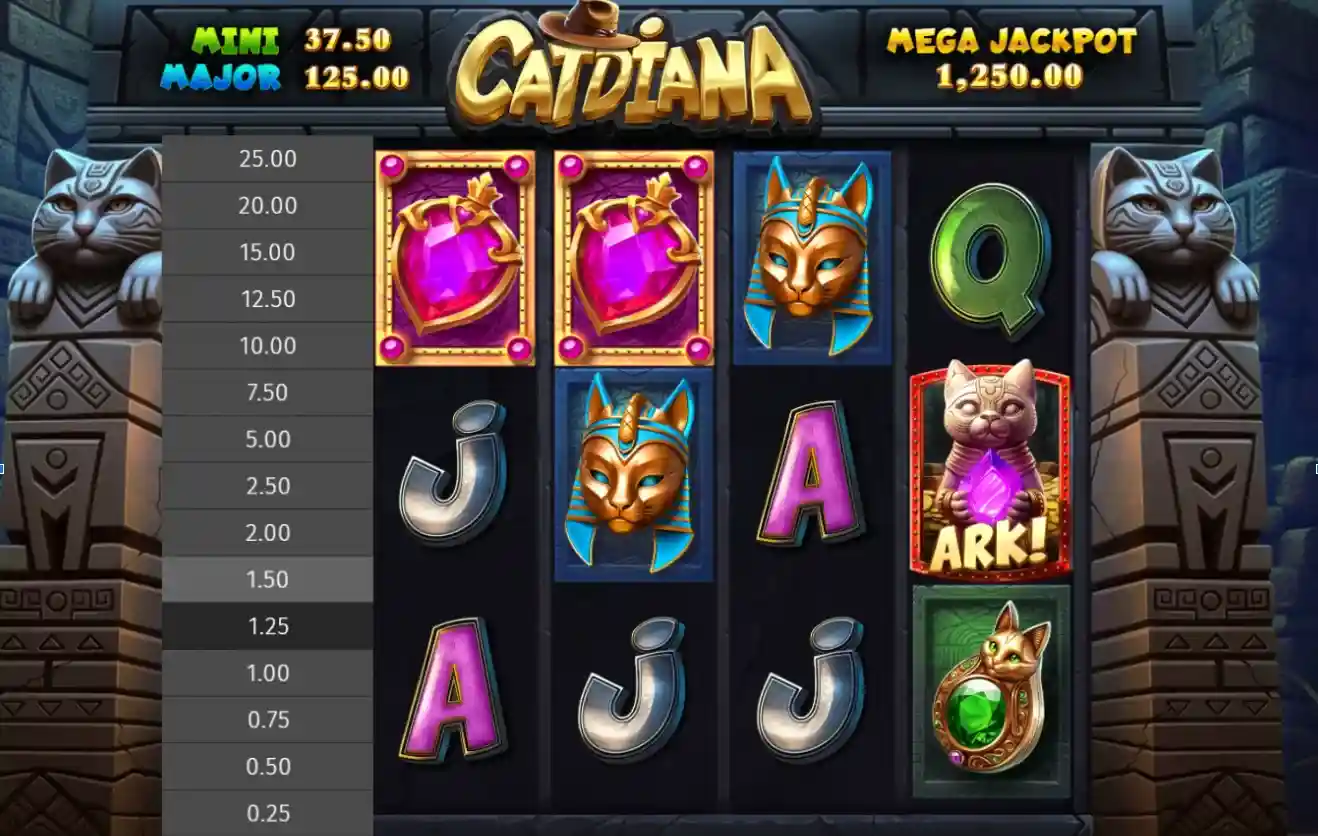 Detailed slot screen with ancient symbols and treasure.